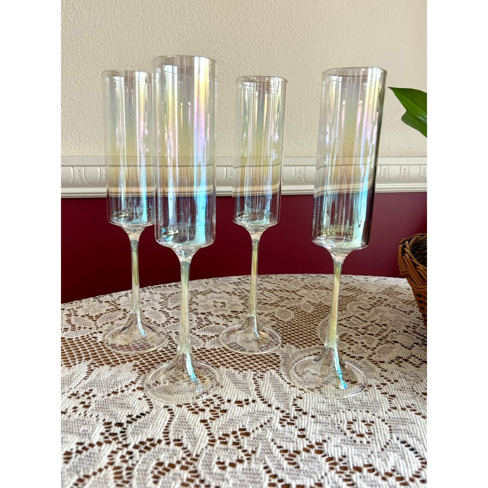Anthropologie Morgan Champagne Flute Set 4 Pearl Glassware Elegant Wedding Toast - Picture 3 of 8